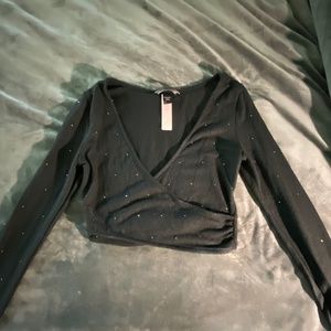 Small BNWT Victoria’s  Secret long sleeve wrap crop top shirt rhinestones w/tags